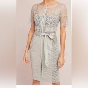 Byron Lars Lace Midi Dress in Gray and Cream